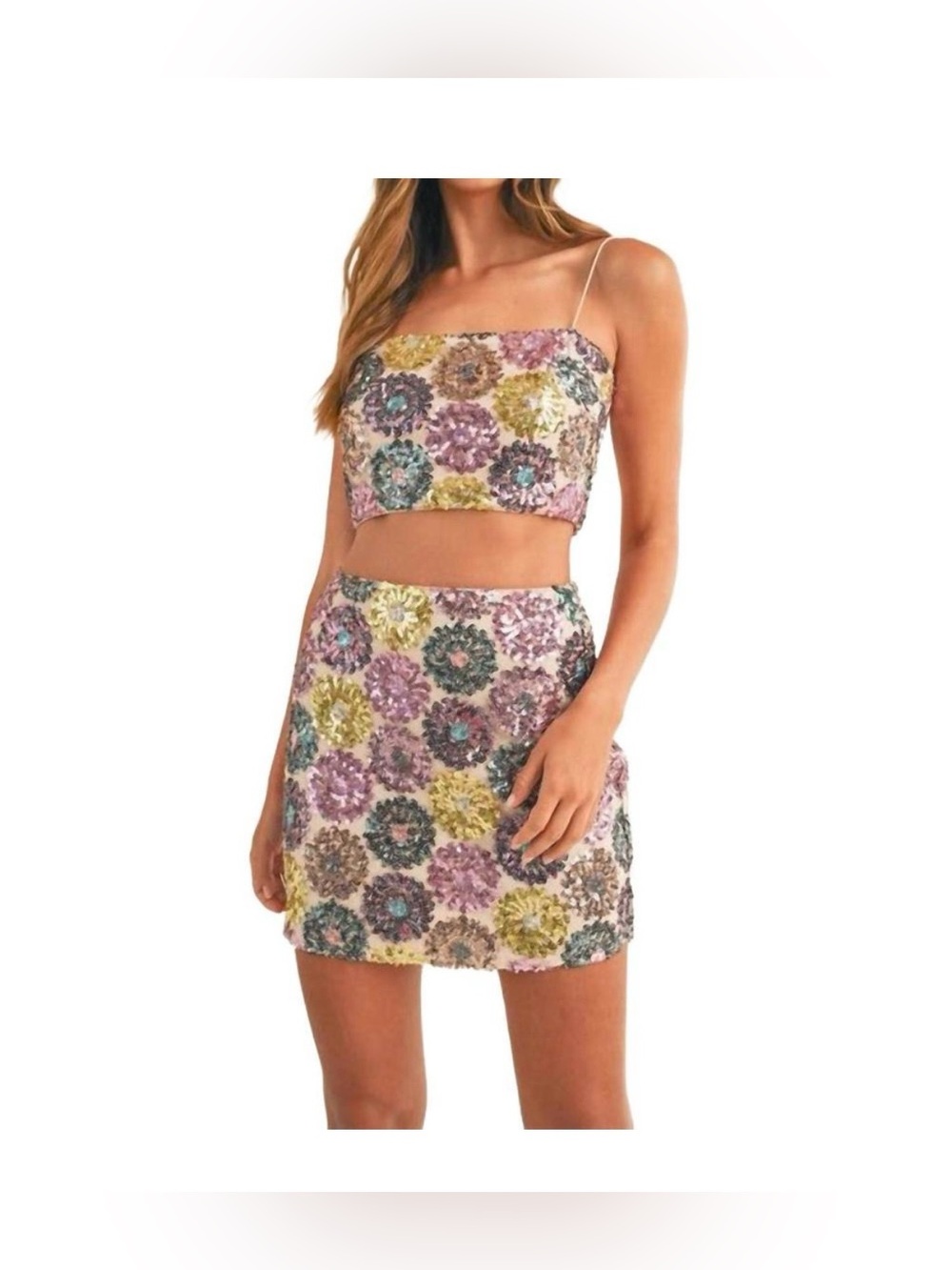 Mable Floral Sequin Mini Skirt in Multicolor